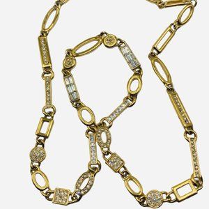 Ornate Vintage Kunio Matsumoto for Trifari Long Rhinestone Link Necklace